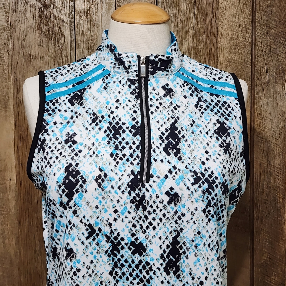 *SOLD* Tail Sleeveless 1/4 Zip Shirt Blue White Black Golf Tennis EUC Womens M - Picture 3 of 9